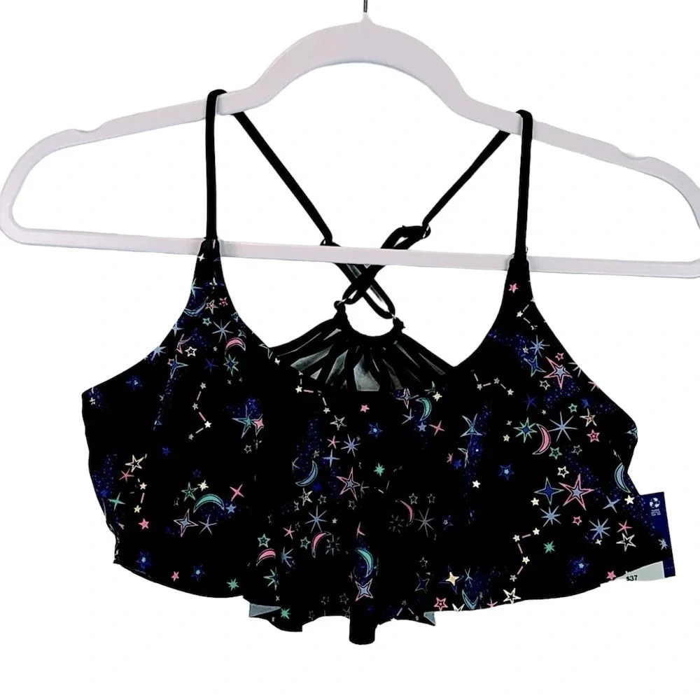 NEW Arizona Jean Company Star & Half Moon‎ Print Swimsuit Top Size Large